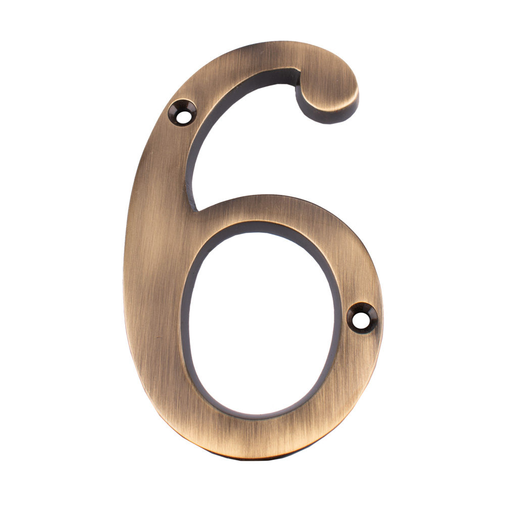 Dart Number 6 Door Numeral - Antique Brass